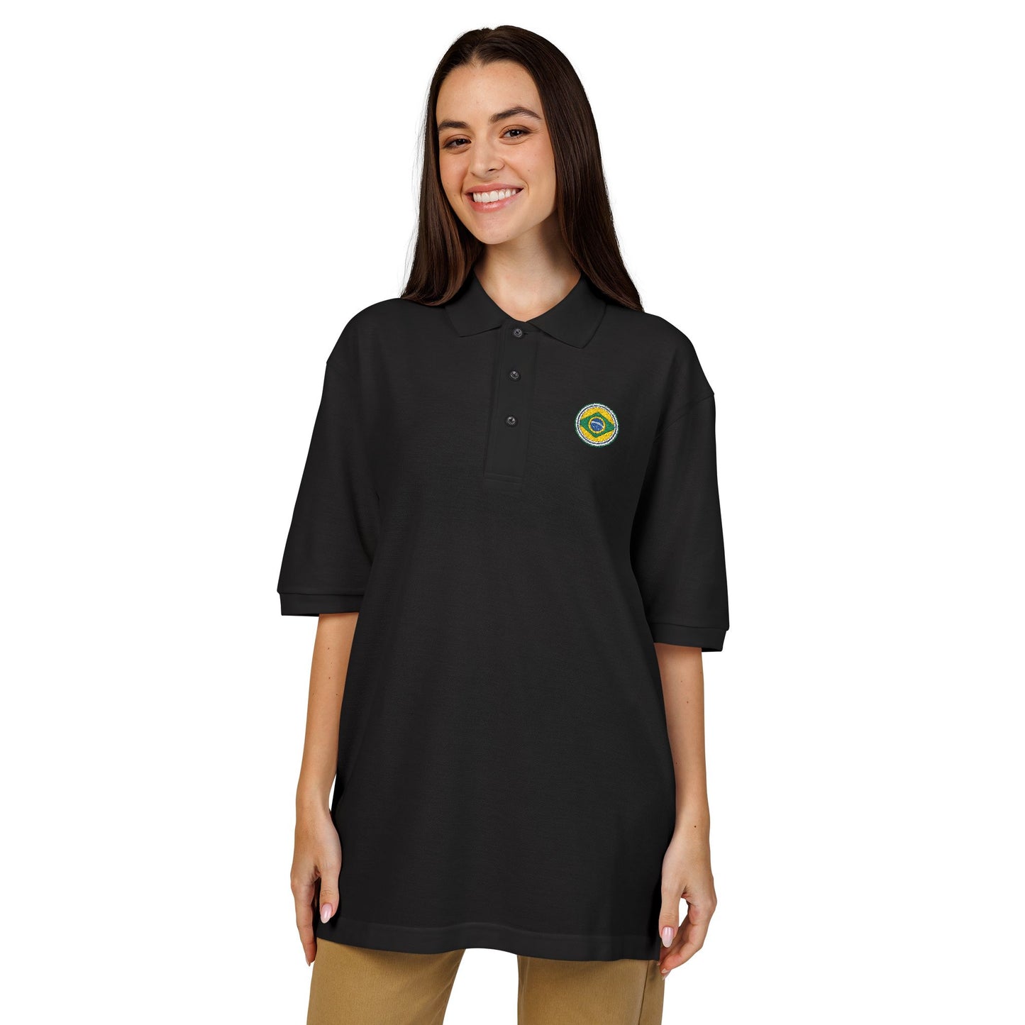 Camisa Polo Bordada com Brasão Brasileiro